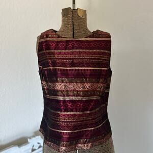 Scott McClintock Women’s 8 Vest Top Burgundy Gold Brocade Sleeveless Vintage